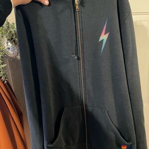 Aviator Nation Dark Hoodie with Colorful Lightning Bolt